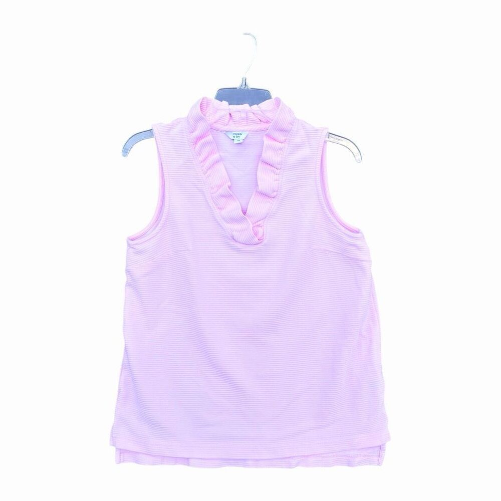 Crow & Ivy Baby Pink Top Women Sz Medium Ruffle V Neck Sleeveless Texture Fabric